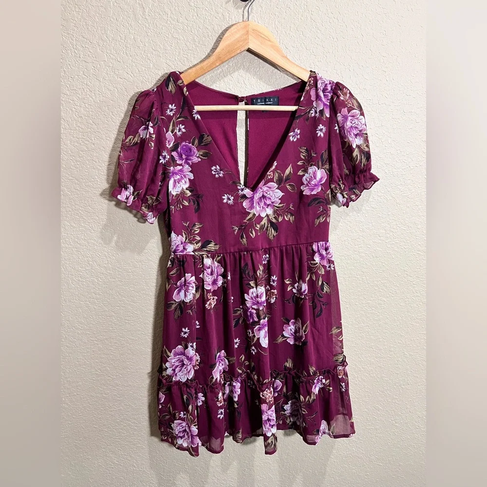 Trixxi Floral Mini Dress Short Sleeve - Picture 1 of 4